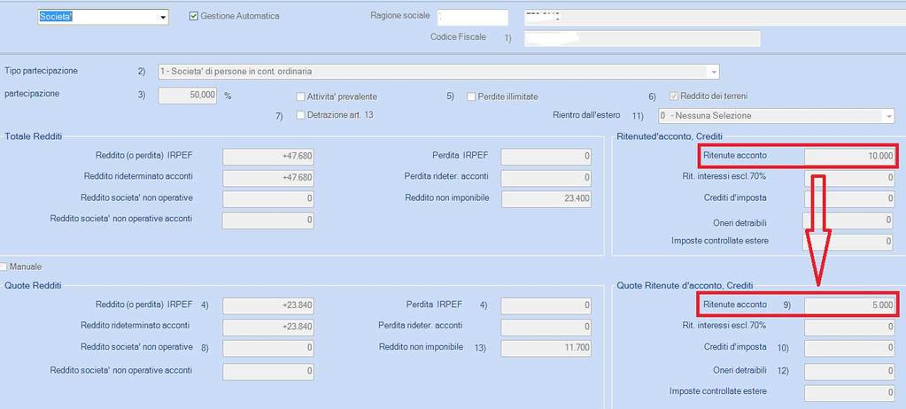 dell'redditi PF dei Soci attraverso la funzione in Redditi SP.