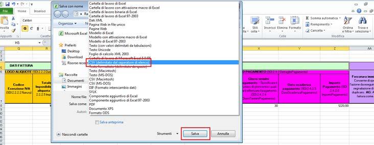 del file in formato CSV (delimitato dal separatore di elenco) sul proprio PC, come