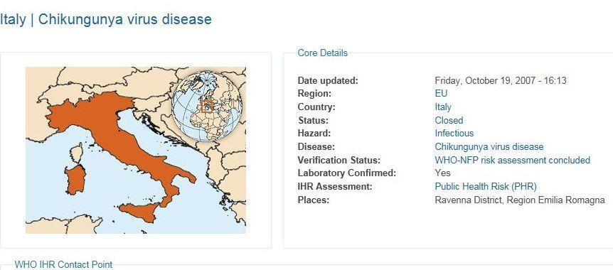 Italia Eventi segnalati in accordo con il Regolamento Internazionale 2005 Created Hazard Sindrome Disease IHR Assessment Updated 31/08/2007 Infectious