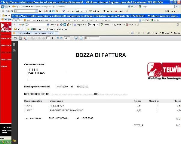 Fig. 9 Appare un documento in formato pdf che riporta i dati inseriti durante la compilazione del modulo, i codici, le quantità e gli importi.