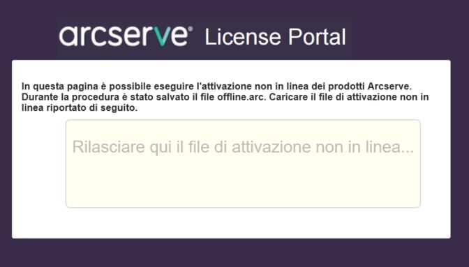 Attivazione non in linea della licenza Arcserve UDP Archiving Viene visualizzata la pagina di attivazione non in