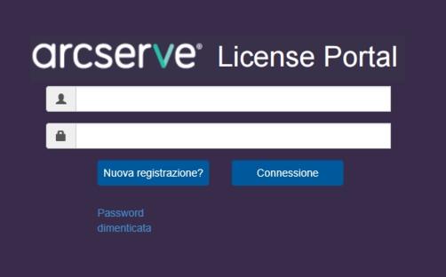 Attivazione non in linea della licenza Arcserve UDP Archiving ArcserveViene visualizzata la pagina di accesso al portale di licenza. i. Accedere al Portale di licenza Arcserve immettendo le stesse credenziali utilizzate per la registrazione.