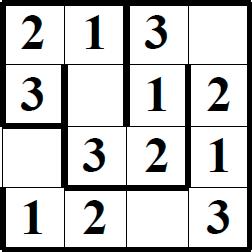 Livello 1 LABIRINTO MAGICO (7 punti): Inserite i numeri da 1 a 3 in modo che in ogni riga e colonna ciascun numero appaia esattamente una volta e facendo sì che, entrando nel labirinto e