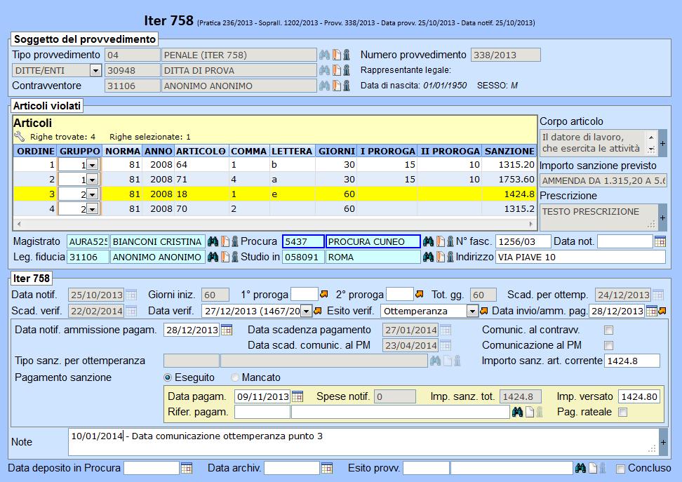 NOTE: Nel campo Data rivisita vengono proposte le date di tutti i sopralluoghi o attività registrate per la pratica.