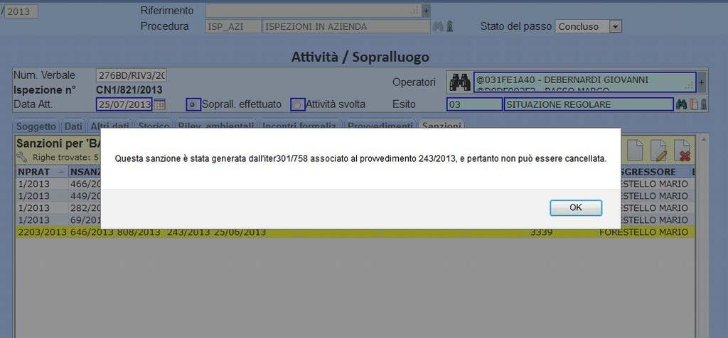 campo in cui si può inserire se la sanzione è stata oblata o meno e in