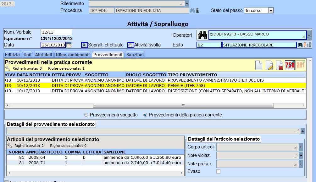 procedimento 301 bis ed una disposizione.