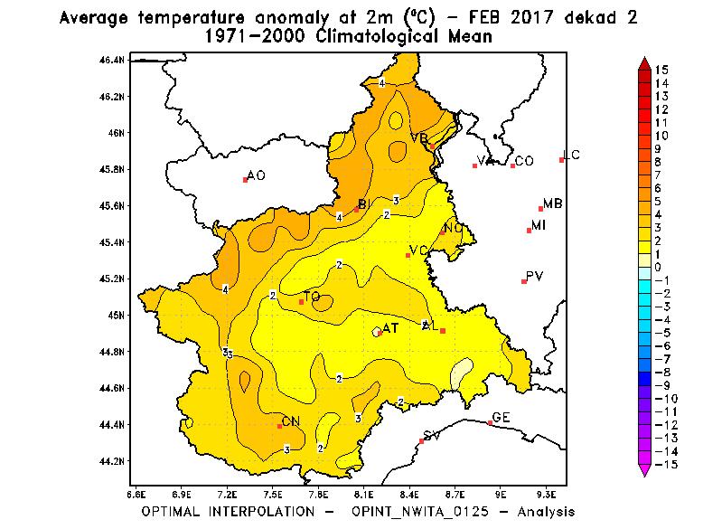 E riportata l anomalia delle temperature in C rispetto alla norma 1971-2000, la posizione relativa rispetto al corrispondente mese più caldo o più freddo dell intera serie storica, il valore medio