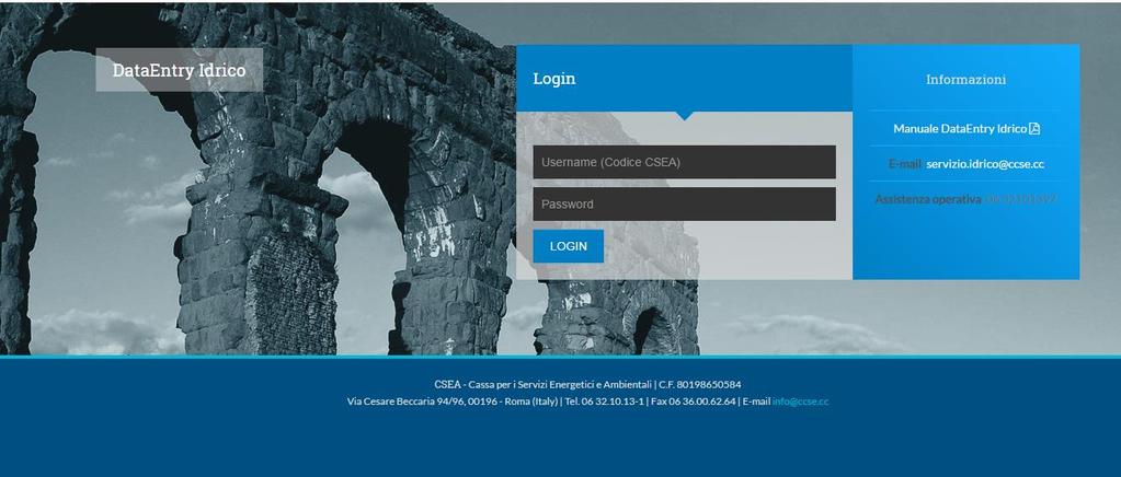 1. HomePage L accesso al DataEntry Idrico CSEA avviene attraverso il collegamento al link www.csea.cc/dataentryidrico.