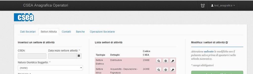 Figura 2 Nella sezione Informazioni Aziendali della Home Page del DataEntry Idrico CSEA sono riportate le