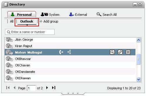 Rubriche: Aggiunta di un gruppo di contatti personali 6.9.1 Gruppo Outlook È possibile sincronizzare e caricare i contatti da Microsoft Outlook a one-x Portal for IP Office.