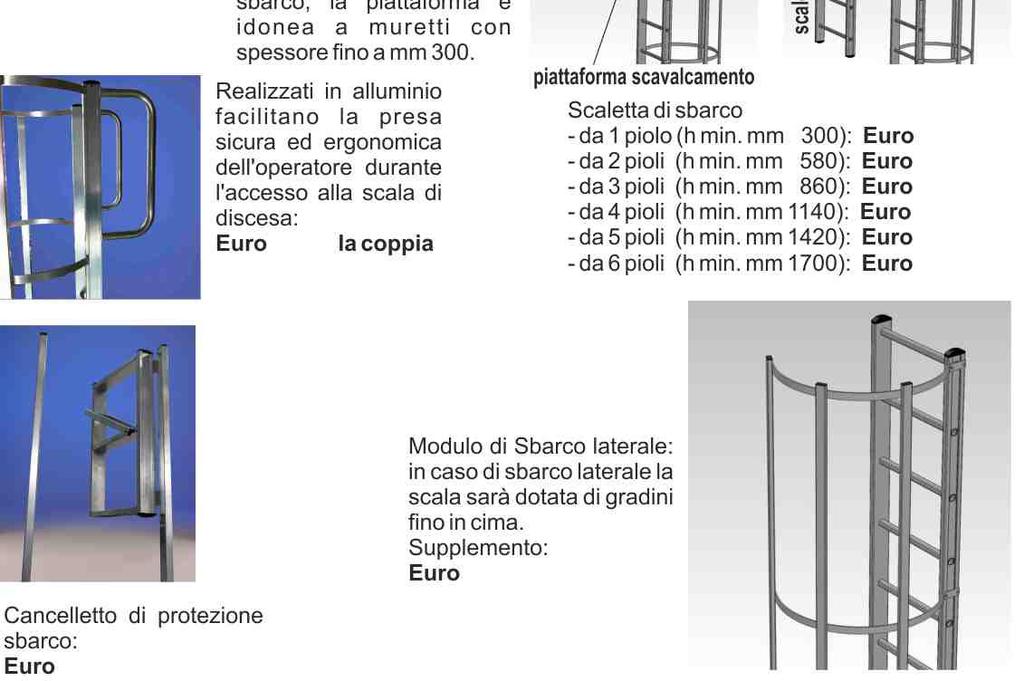 Per calcolare il prezzo della scala occorre moltiplicare 98,00 per la distanza da terra al punto di sbarco (tetto o balcone).