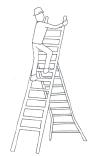 se vengono usati utensili durante il lavoro sulle scale, questi vanno portati in borsa a tracolla o fissati alla cintura; non saltare mai a terra dalla scala; sulle scale a libro non sedersi mai a