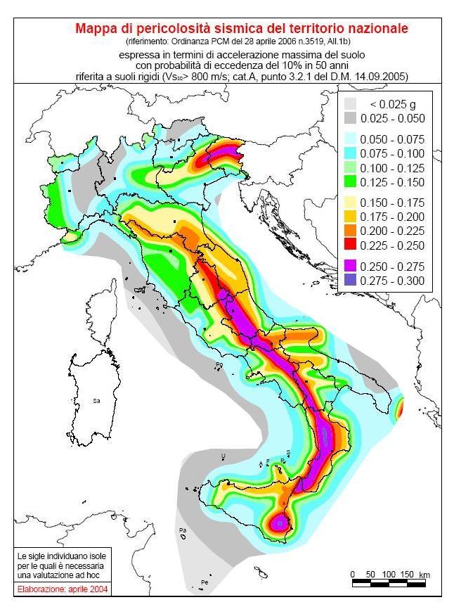 Figura 1 Mappa di pericolosità sismica del territorio italiano (2004) Il Comune di Scaldasole, in
