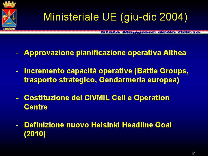 Parallelamente, l Unione Europea ha assunto nelle recenti riunioni ministeriali importanti decisioni mirate ad elevarne significativamente la capacità di risposta alle possibili situazioni di crisi.