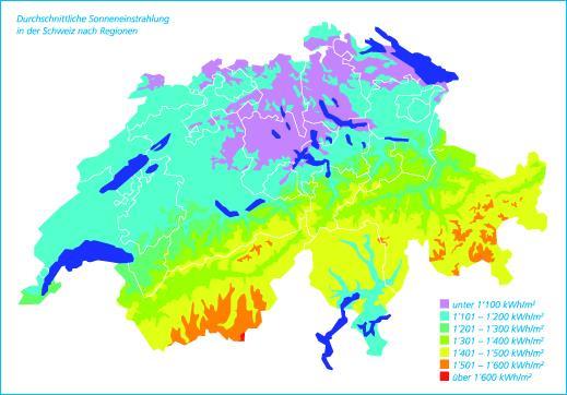 6 Potenziali di produzione da energie rinnovabili 6.1 Energia elettrica e termica dal sole In Svizzera l irraggiamento solare è particolarmente favorevole nella regione situata a sud delle Alpi (cfr.