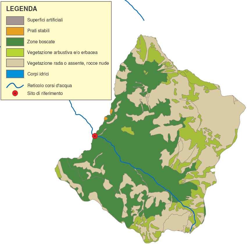 Rio ALA CLASSE COPERTURA CODICE AREA (M2) % Tessuto urbano discontinuo 1120 1587 USO ARTIFICIALE 1587 AGRICOLTURA INTENSIVA 0 Prati stabili 2310 58650 0,10% AGRICOLTURA A BASSA INTENSITA' 58650 0,10%