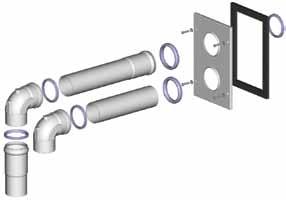 Kit per aspirazione scarico in alveolo tecnico SINISTRO Preminox - 3ZAAAA Il kit permette di raccordare i condotti sdoppiati (D=70) di aspirazione e scarico del gruppo termico al condotto coassiale