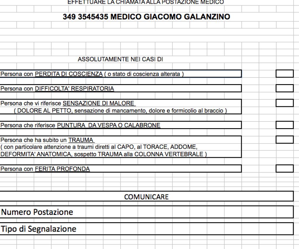 SICUREZZA E ASSISTENZA MEDICA Tutti i Punti di Controllo e i Rifornimenti (segnalati sopra) sono anche punti di assistenza medica.