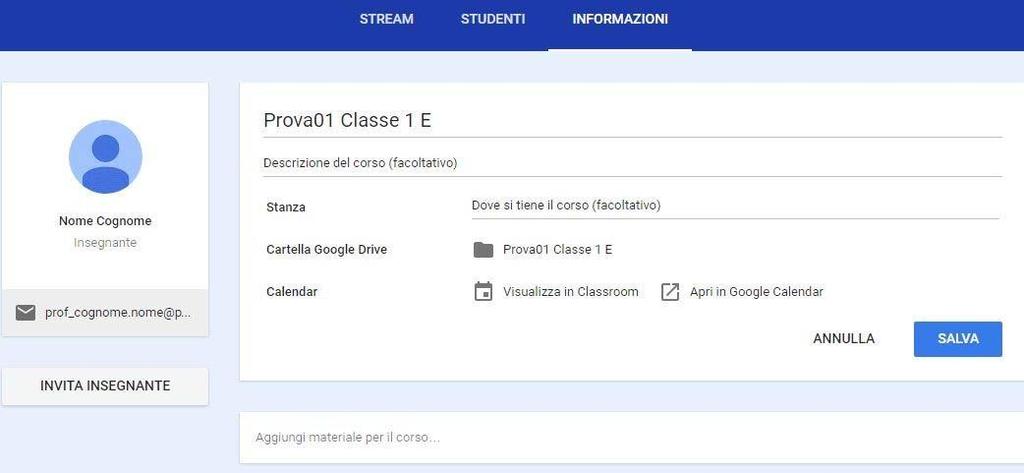 Per permettere ai propri alunni di iscriversi si deve comunicare loro il codice presente in questa videata. 15.