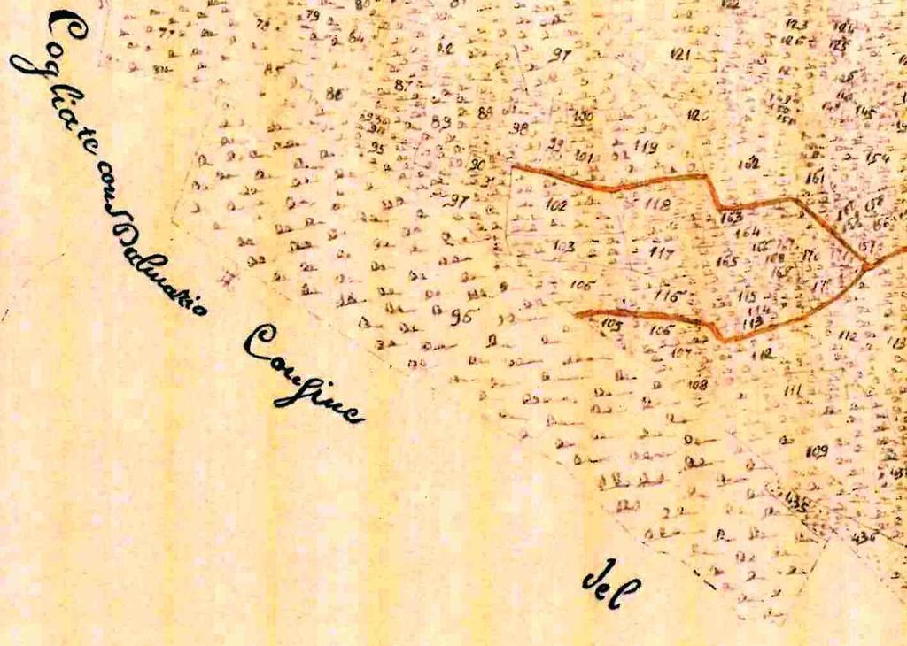 Particolare della mappa catastale del 1721 in cui si nota la brughiera del Monastero di Sant Agostino