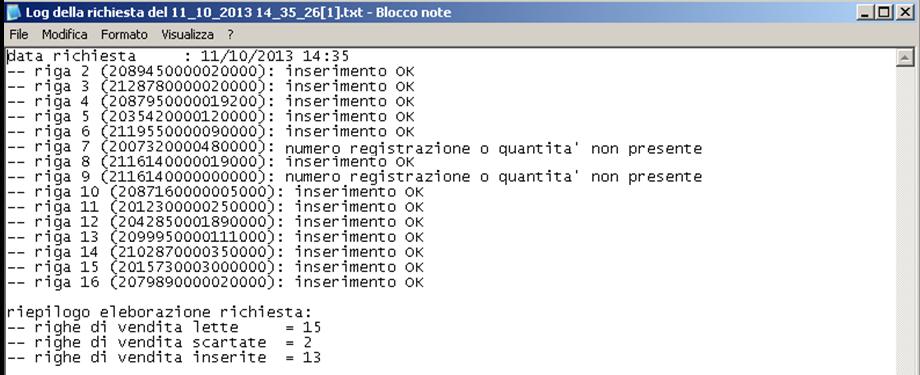 Nella schermata sono visualizzate eventuali richieste precedentemente caricate e quelle elaborate, se presenti.