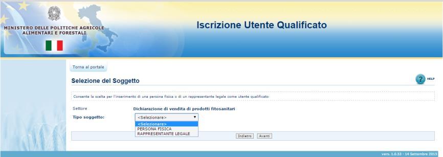 Si passa quindi a selezionare il Soggetto: Persona fisica si iscrivono con questo ruolo sia le persone fisiche che le Imprese Individuali (non è richiesta in questo caso l indicazione della