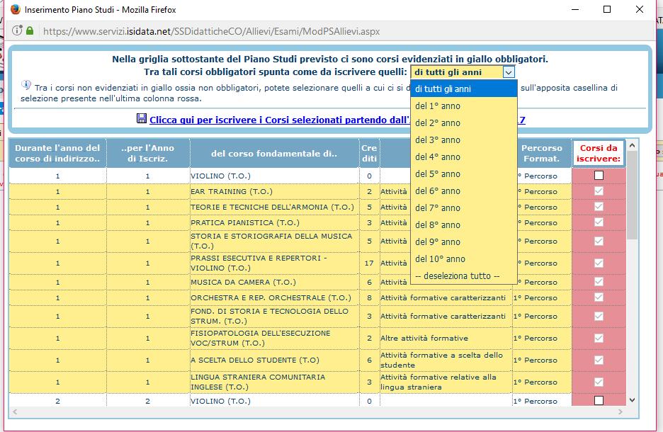 Selezionare l anno al quale ci si iscrive e cliccare su