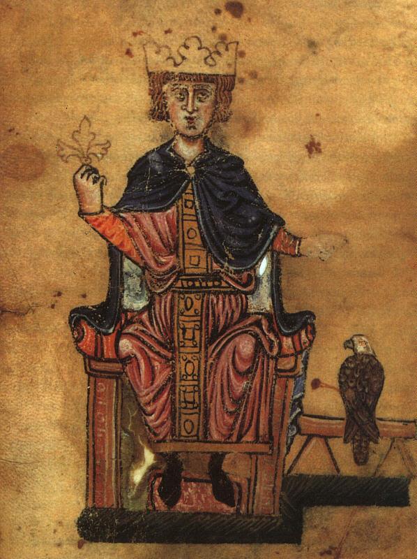 Federico II in trono, col suo falcone