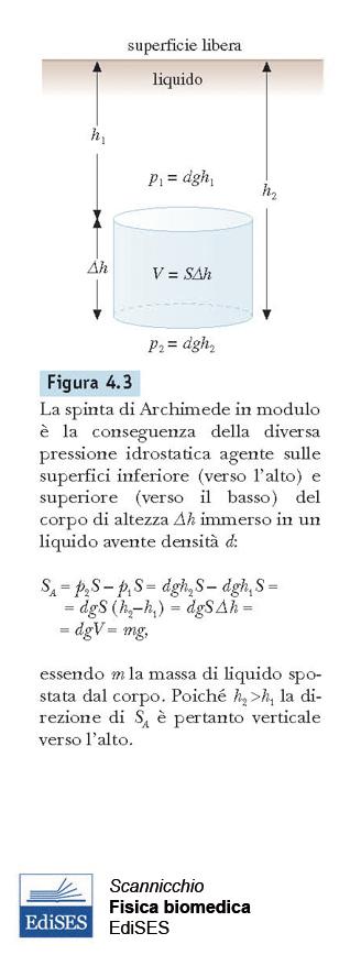 Principio di Archimede La spinta di Archimede è la conseguenza della diversa pressione idrostatica agente sulle superfici inferiore (verso l alto) e superiore (verso il basso) del corpo di altezza Δh