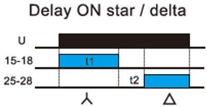 Temporizzatori stella triangolo - Adatti per motori Stella/Triangolo - Selezione temporale : *t1 stella 0.1s - 10 min in 4 intervalli * t2 ritardo 0.