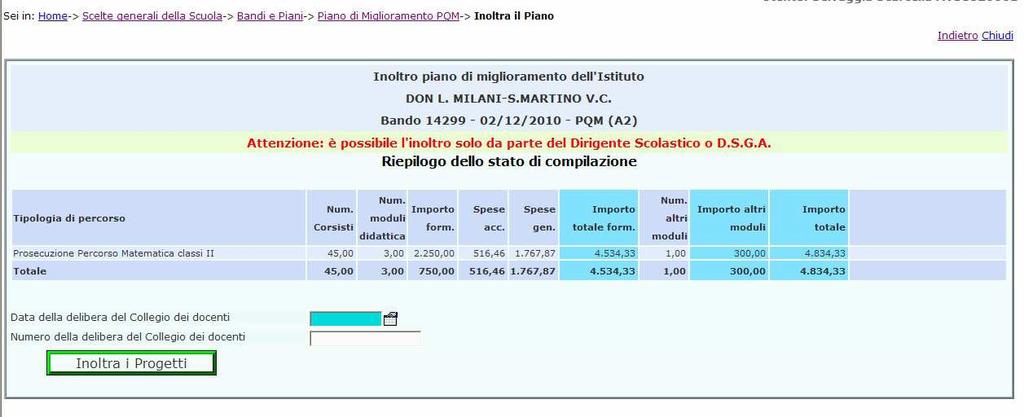 Modalità di stampa del Piano di Miglioramento Successivamente all inoltro informatico del Piano di Miglioramento (cfr.fig.