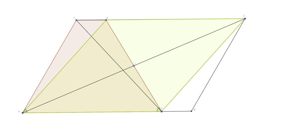 Soluzioni 1)Soluzione proposta dalla classe II H Liceo Scientifico Aristosseno, Taranto Prolunghiamo il segmento PO, dalla parte di O, fino ad incontrare il lato CD del parallelogramma nel punto E.