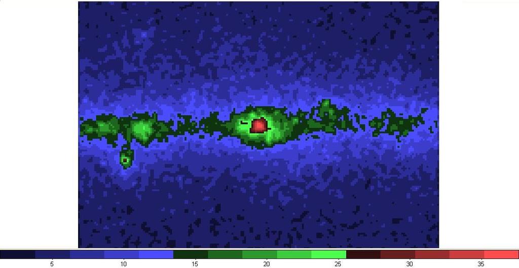 Figura 7.4: Il Centro Galattico visto dal LAT: 10 < l < 10, E > 300 MeV eccesso di conteggi per energie al di sopra del GeV, e che raggiunge il picco ad E 100GeV, visibile chiaramente nei residui.