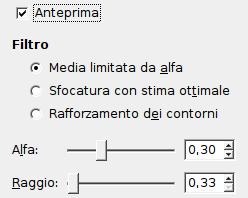 FILTRO NL NL sta per Non Lineare. Si ispira al programma Unix pnmnlfilt che fonde le funzioni di addolcimento, smacchiatura e aumento di contrasto. Controlla l'entità dell'applicazione del filtro.