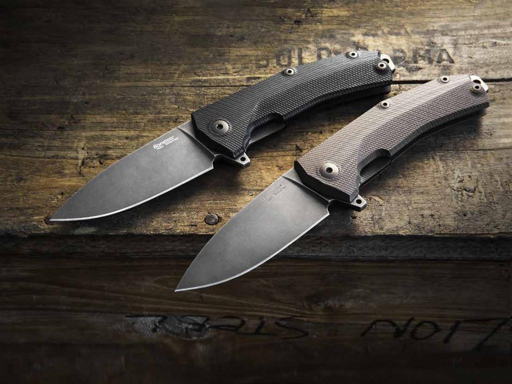 The knives KUR are equipped with Sleipner Steel Blade, has a PVD-coated and stone-washed treated blade.