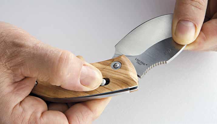 New LionSteel System (Patent pending) which ensures the automatic block of the blade both in open and closed positions. With a simple move of your thumb, you can operate the block and free the blade.