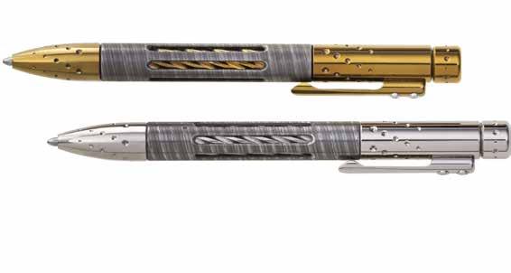 This pen features a twist pen mechanic, and the space refill is made by Fisher, Space