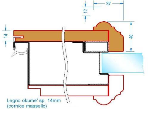 RIVESTIMENTI IN OKOUME' PER PORTE VETRATE (14 mm) E' consentita l'installazione esterna, ma al riparo dai raggi del sole Misura minima della porta per realizzazione con vetro: 800 mm. COLORE Vern.