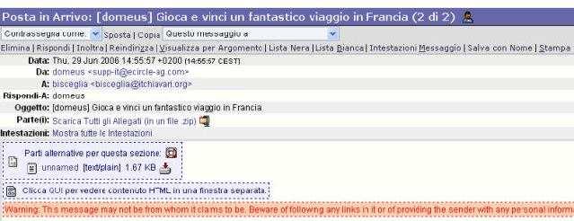 Le informazioni presenti sono la data e l'ora di arrivo, il mittente, l'oggetto e la dimensione in Kb.