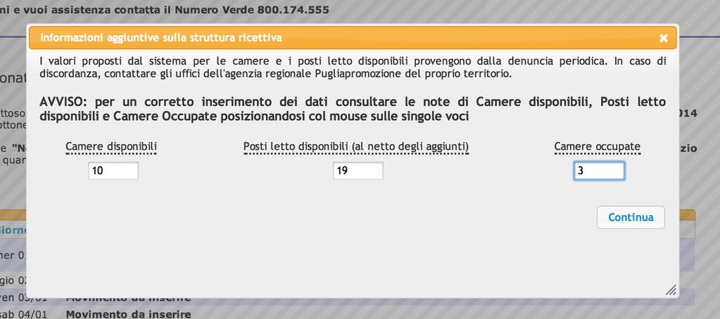 Comunicazione prezzi e Servizi), le camere che complessivamente risultano occupate nella giornata