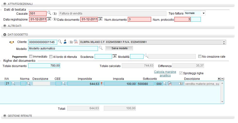 ERRATA ESPOSIZIONE DELL'IMPOSTA SENZA REGOLARIZZAZIONE In questo caso rimane aperto il sottoconto errori (codice 999930) per la differenza di 35,37, pertanto, per chiudere la registrazione, dovrà