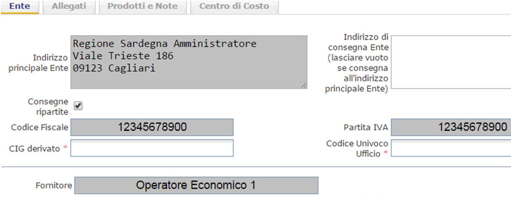 Convenzioni Quadro Definizione dell ordine Il Portale richiede l inserimento dei seguenti