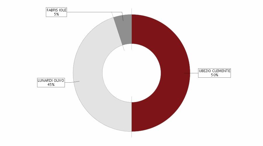 Il grafico ad anello e la tabella sottostante rappresentano una sintesi della composizione societaria dell'impresa (le quote di proprietà sono sommate per titolare e poi arrotondate).