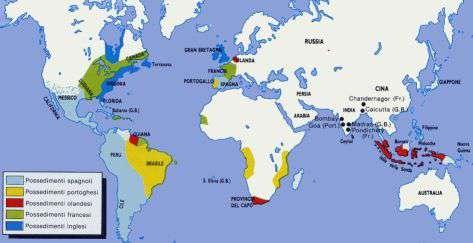 Colonie Spagna: America centrale e America del Sud. Portogallo: Brasile Francia: America del nord, Louisiana.