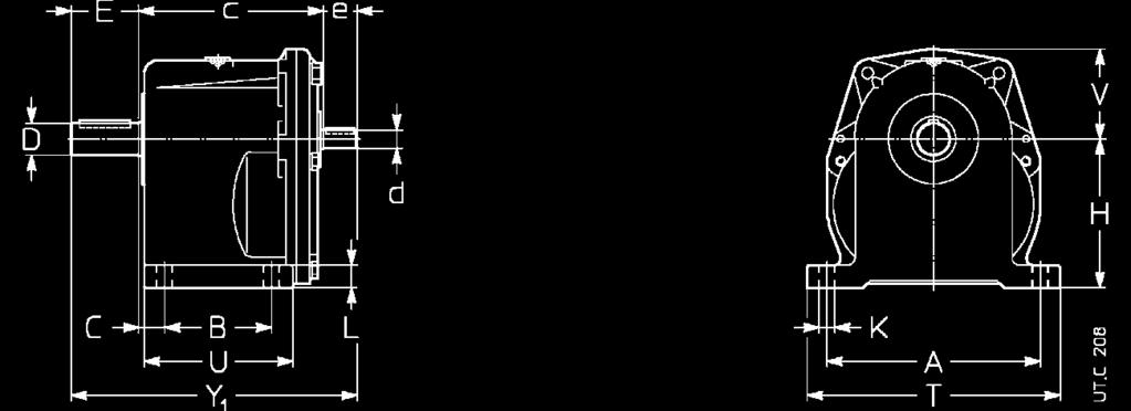 7 - Esecuzioni, dimensioni, forme costruttive e quantità di lubrificante 7 - Designs, dimensions, mounting positions and lubricant quantities R 2I 32, 40 Esecuzione normale Forma costruttiva B3, B6,