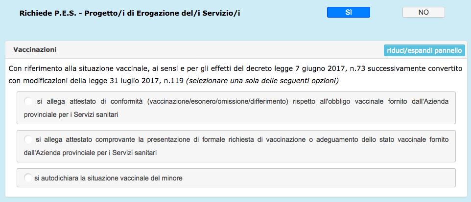 In questa fase di inserimento dei dati del minore, sarà necessario indicare se per il minore si richiede il P.E.S.