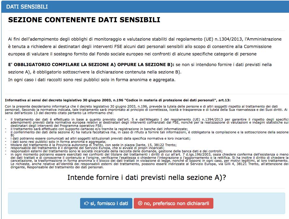 Una volta inseriti tutti i dati richiesti cliccare il pulsante salvare i dati e procedere con la domanda. per ATTENZIONE: confermare i dati e proseguire per salvare le informazioni inserite.