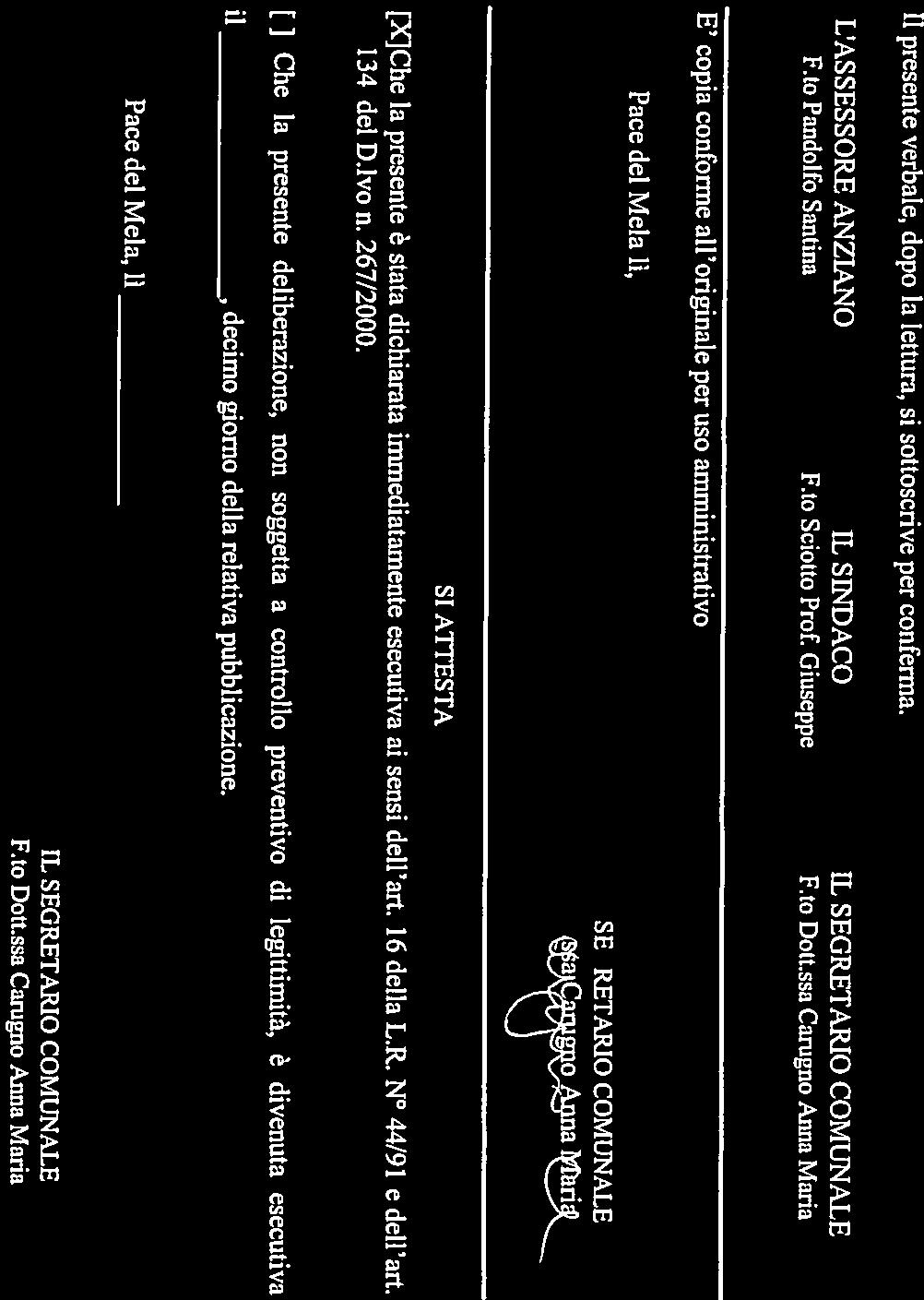 L ASSESSORE ANZIANO F.to Pandolfo Santina IL SINDACO F.to ScioLto Prof.
