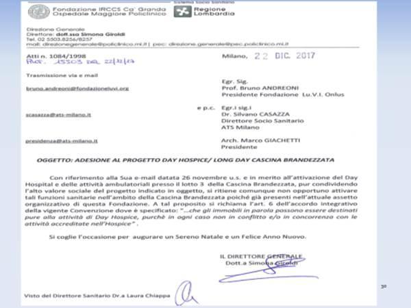 # Risposta da parte del Presidente Lu.V.I. Onlus: Gent. dott.sa Giroldi, il progetto Day Hospice/Long Day Cascina Brandezzata non prevede che Fondazione Lu.V.I. svolga attività sanitarie in Cascina Brandezzata.