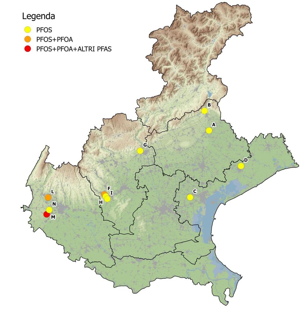 parametro PFOA in 3 discariche nelle province di Vicenza e Verona e 20 superamenti che riguardano il parametro PFOS riferiti a 11 discariche nelle province di Vicenza, Treviso, Verona e Venezia.